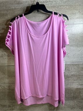 Zelos Curvy Pink Ladder Cut Out Sleeve Top 3X